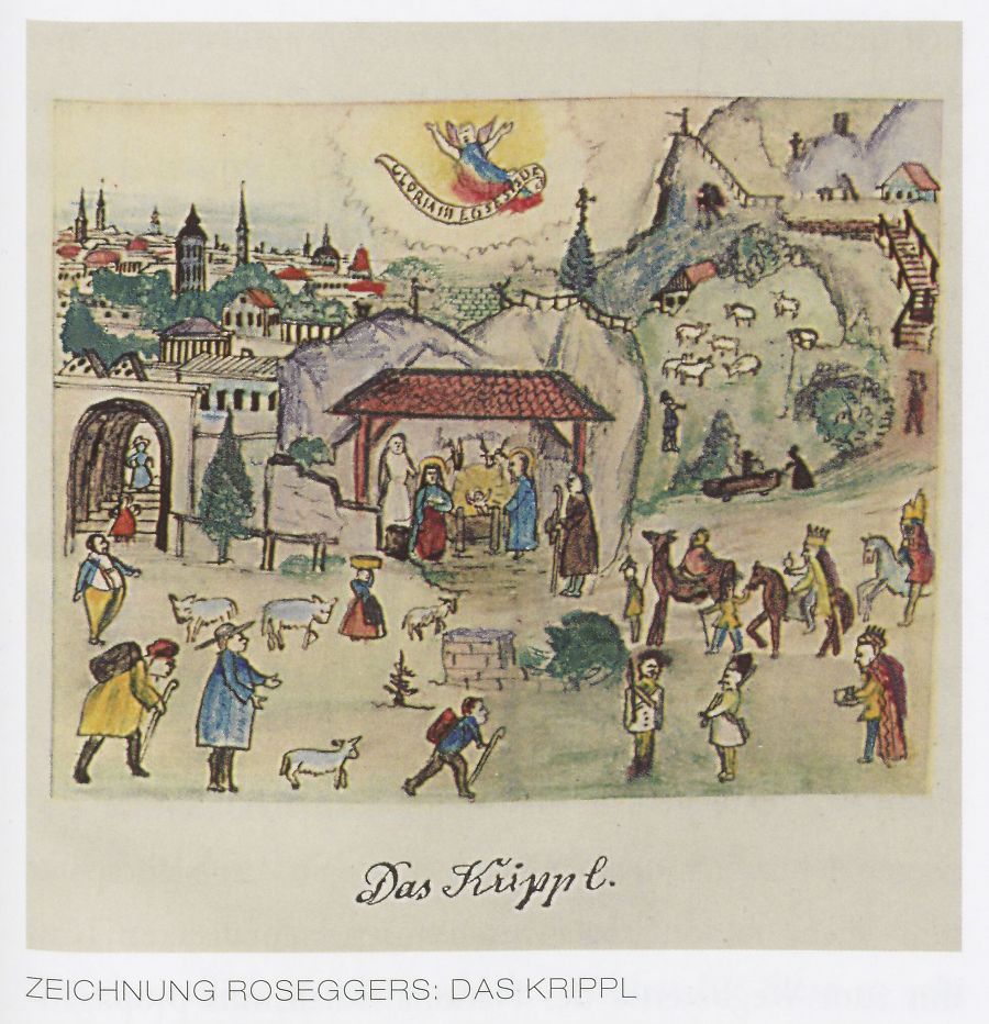 Weihnachtskrippe Zeichnung aus dem Nachlass von Peter Rosegger
